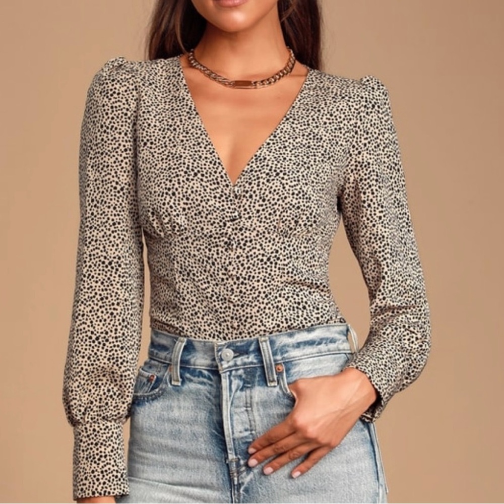 Lulus Sweet Spot Taupe Cheetah Blouse - NWT